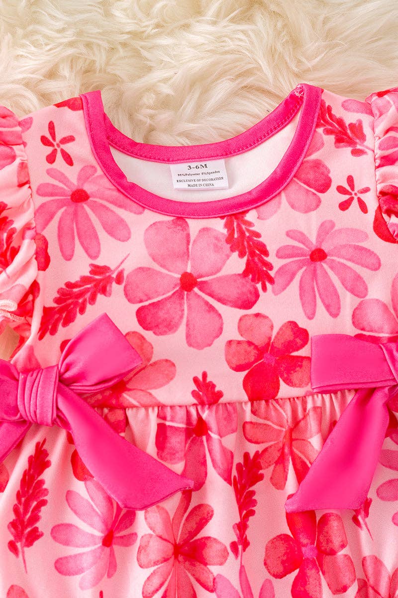 Fuchsia floral baby romper w/side bows