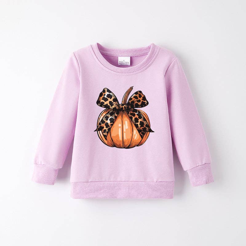 Fall Cotton Sweatshirt – Cute Pumpkin & Bow Print