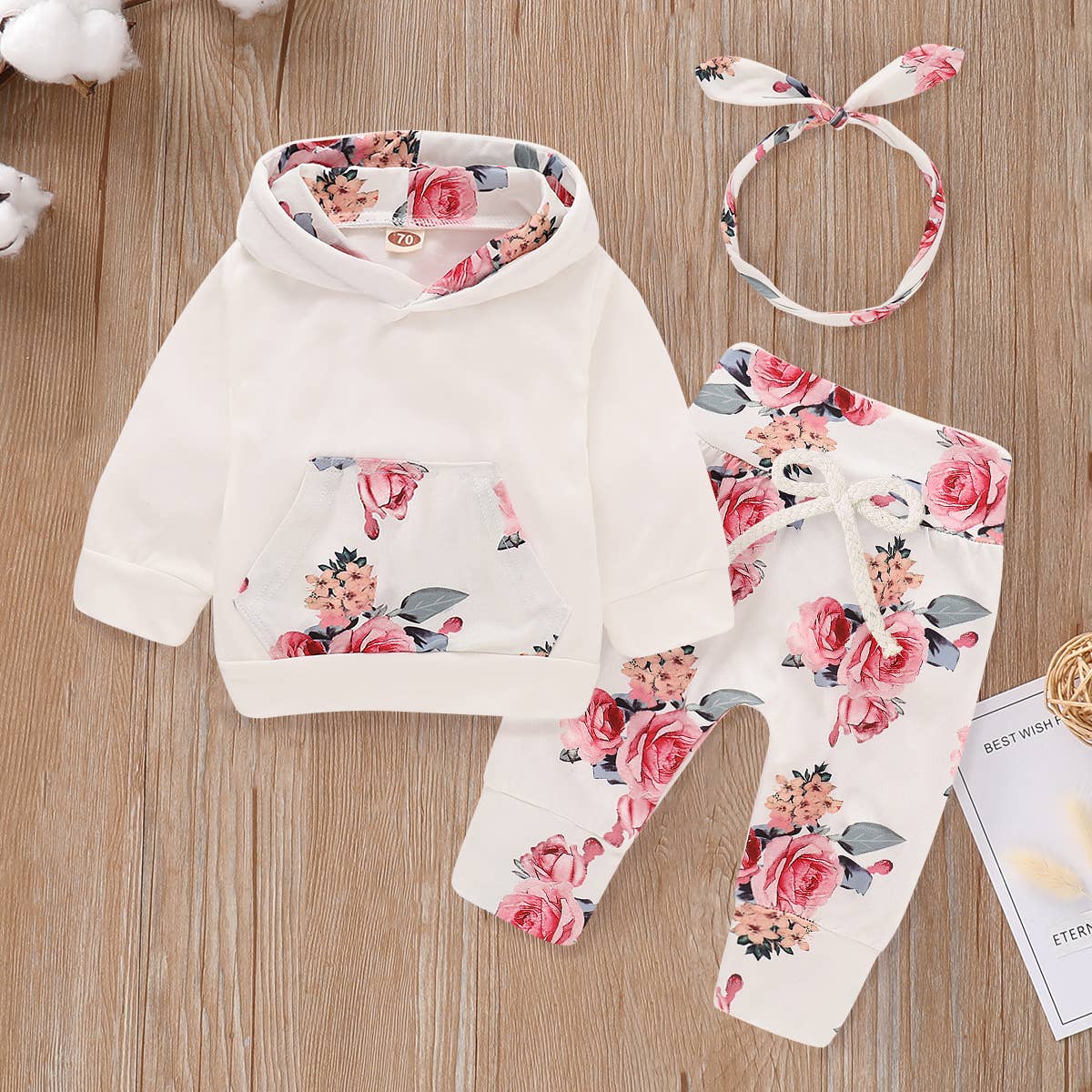 Floral Hoodie and Joggers with Matching Headband - 3 Pc set
