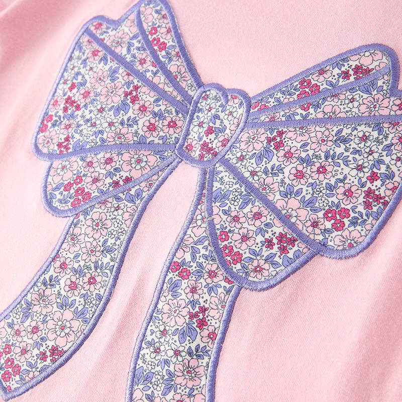 Fall Winter Floral Bow Pink Embroidery Pant - 2 Piece Set