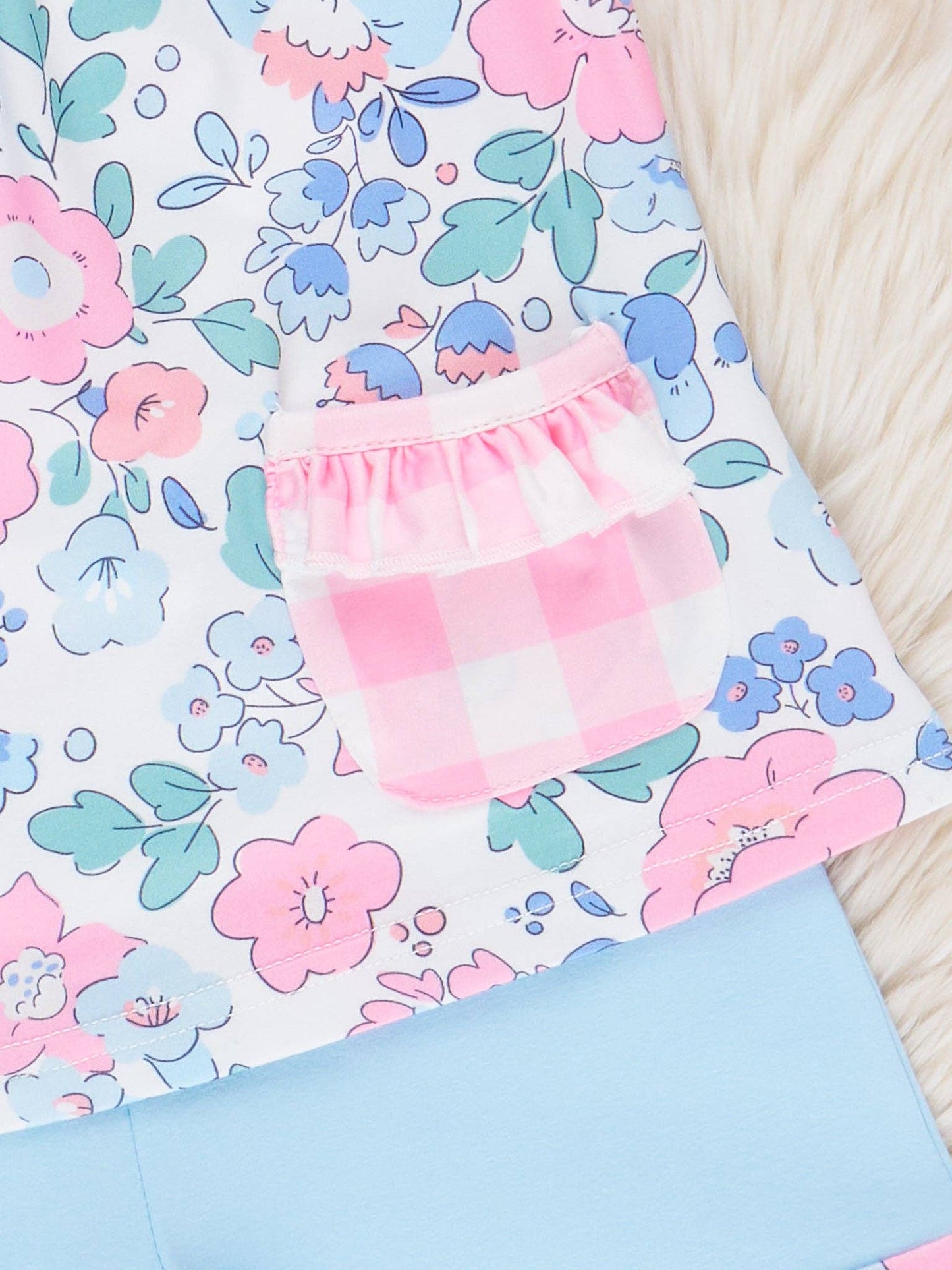 Pink & Blue Gingham Floral Bloomers Outfit - 2 Piece Set