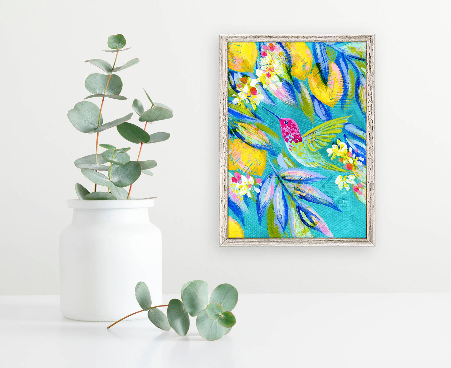 Hummingbird In Turquoise Mini Framed Canvas