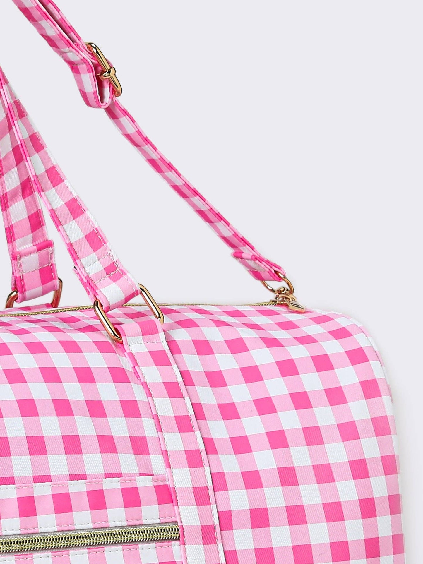 Women Pink Checkered Canvas Travel Bag