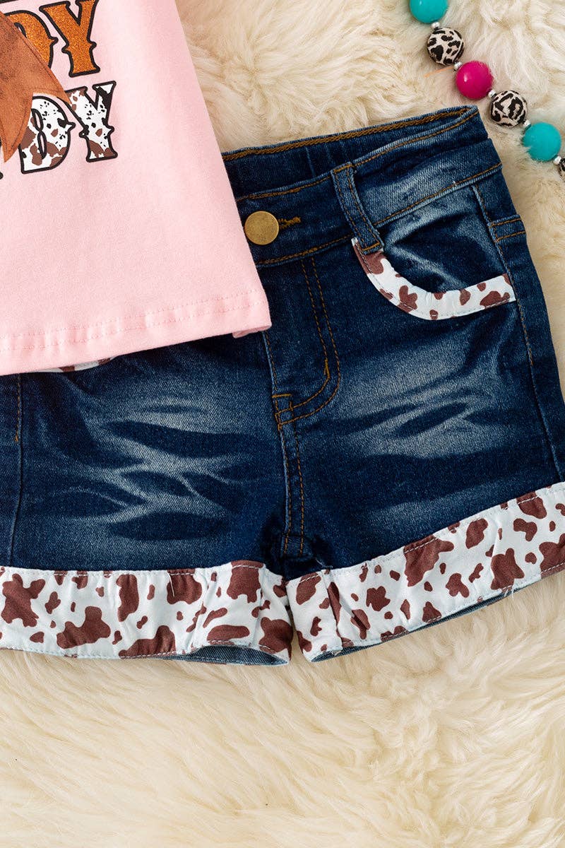 Howdy Pink tee and denim shorts -- 2 Piece Set
