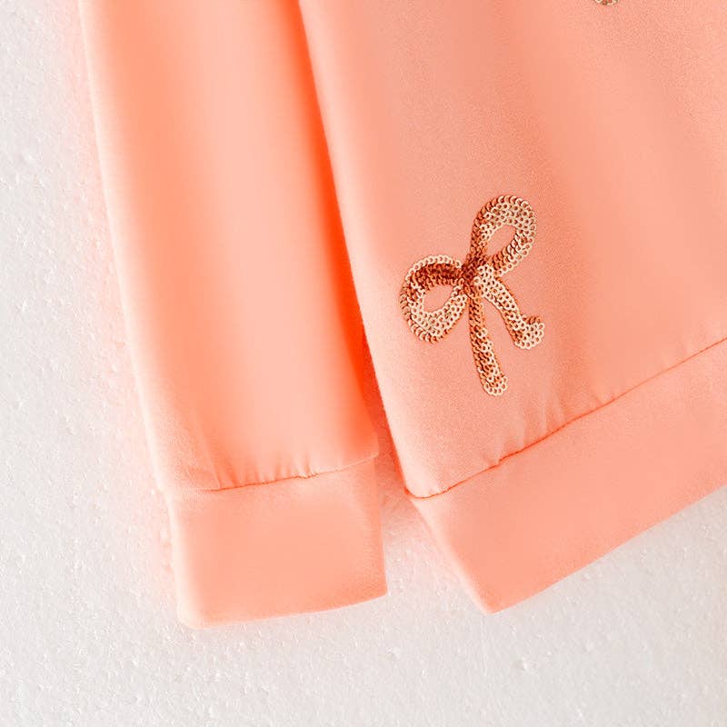 Fall Autumn Coral Bow Long Sleeves Sequins Skirt - 2 Piece Set