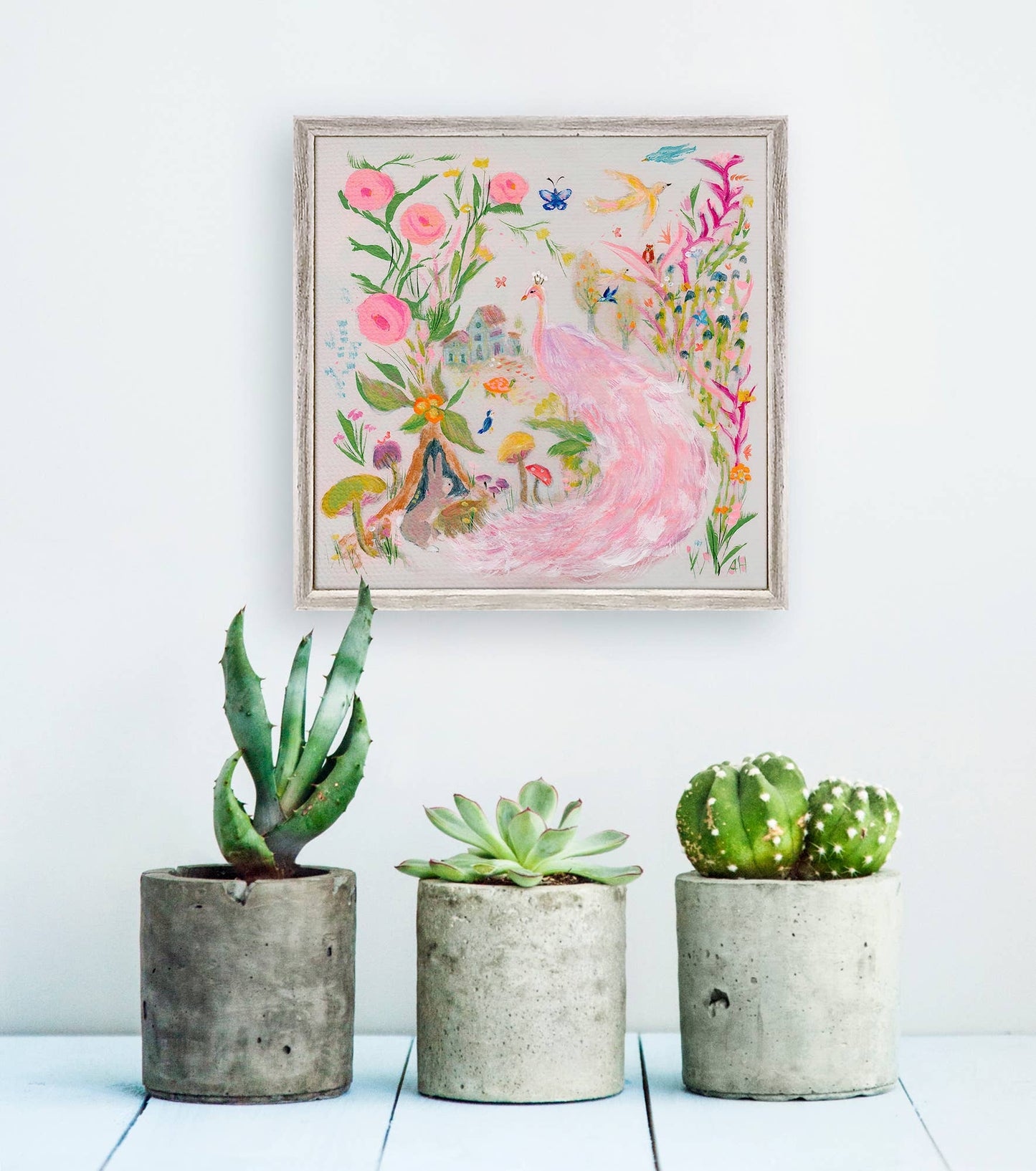 Ethereal Pink Peacock Mini Framed Canvas