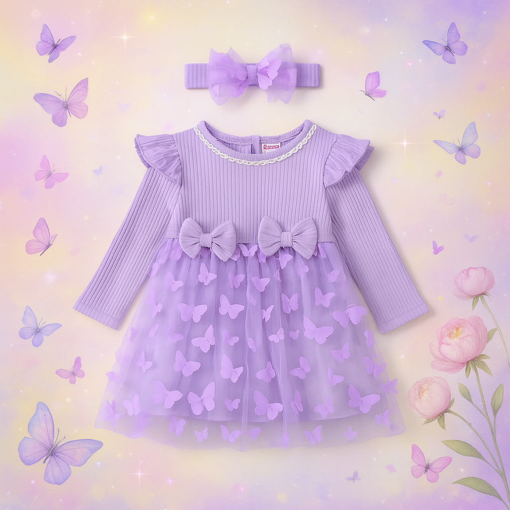 Lavender Flutter‑A‑Bye Dress AND Headband - 2 Piece Set