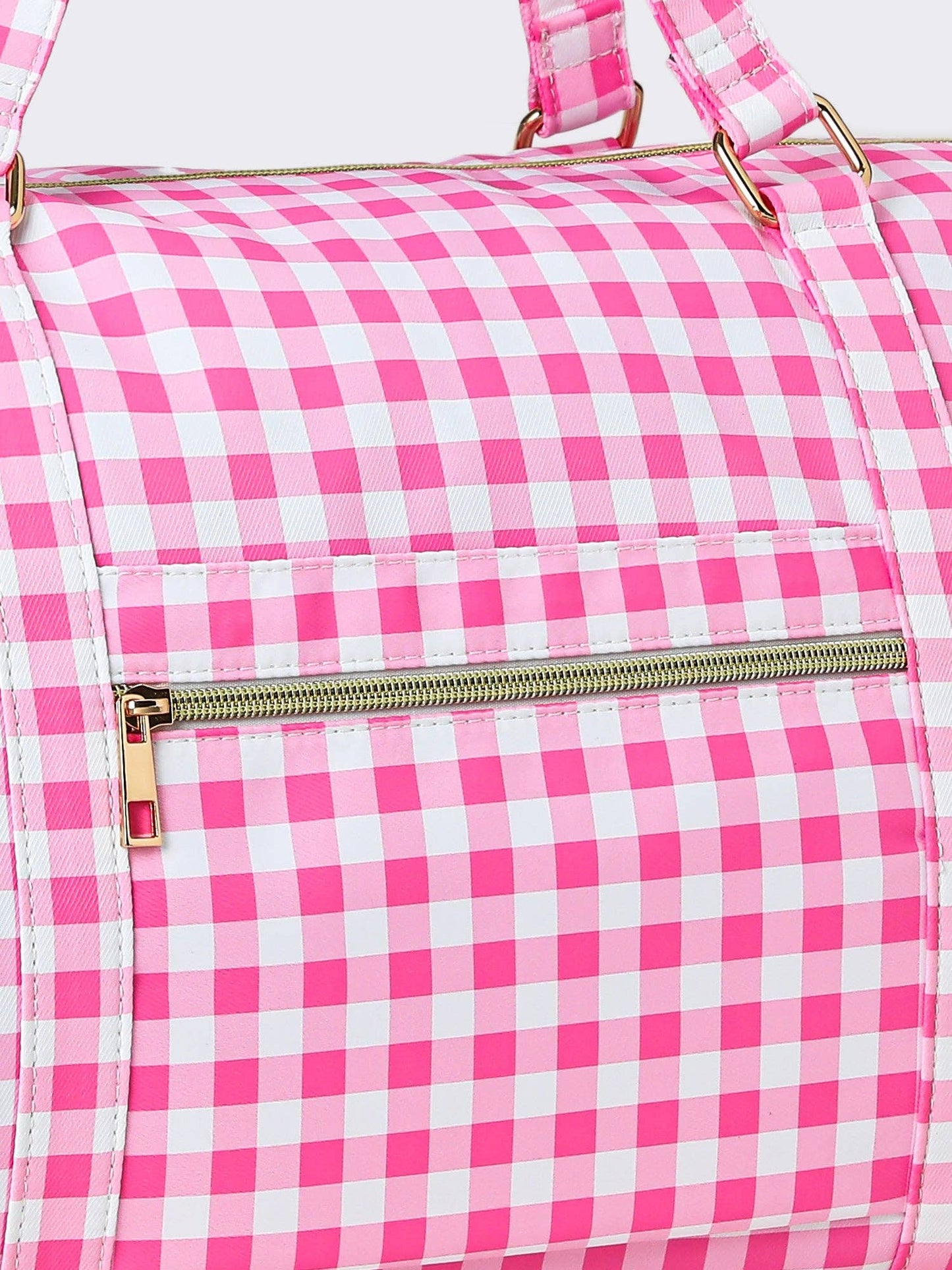 Women Pink Checkered Canvas Travel Bag