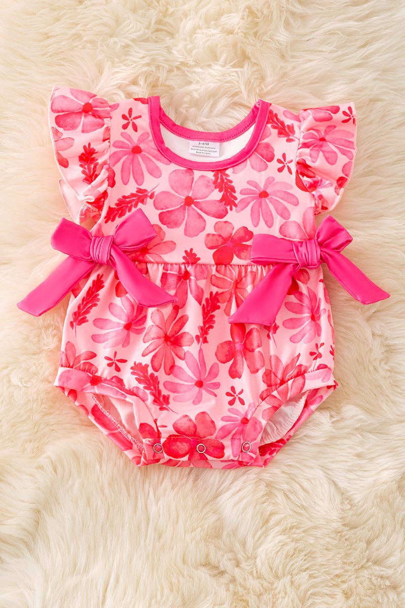Fuchsia floral baby romper w/side bows