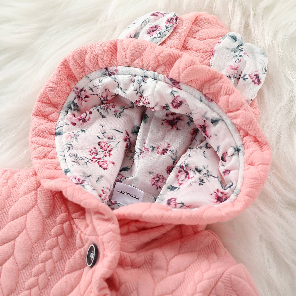 Hooded Pink Thickened Lined Baby Jumpsuit