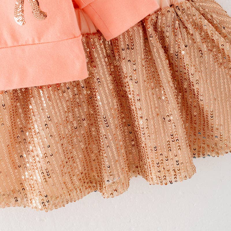 Fall Autumn Coral Bow Long Sleeves Sequins Skirt - 2 Piece Set