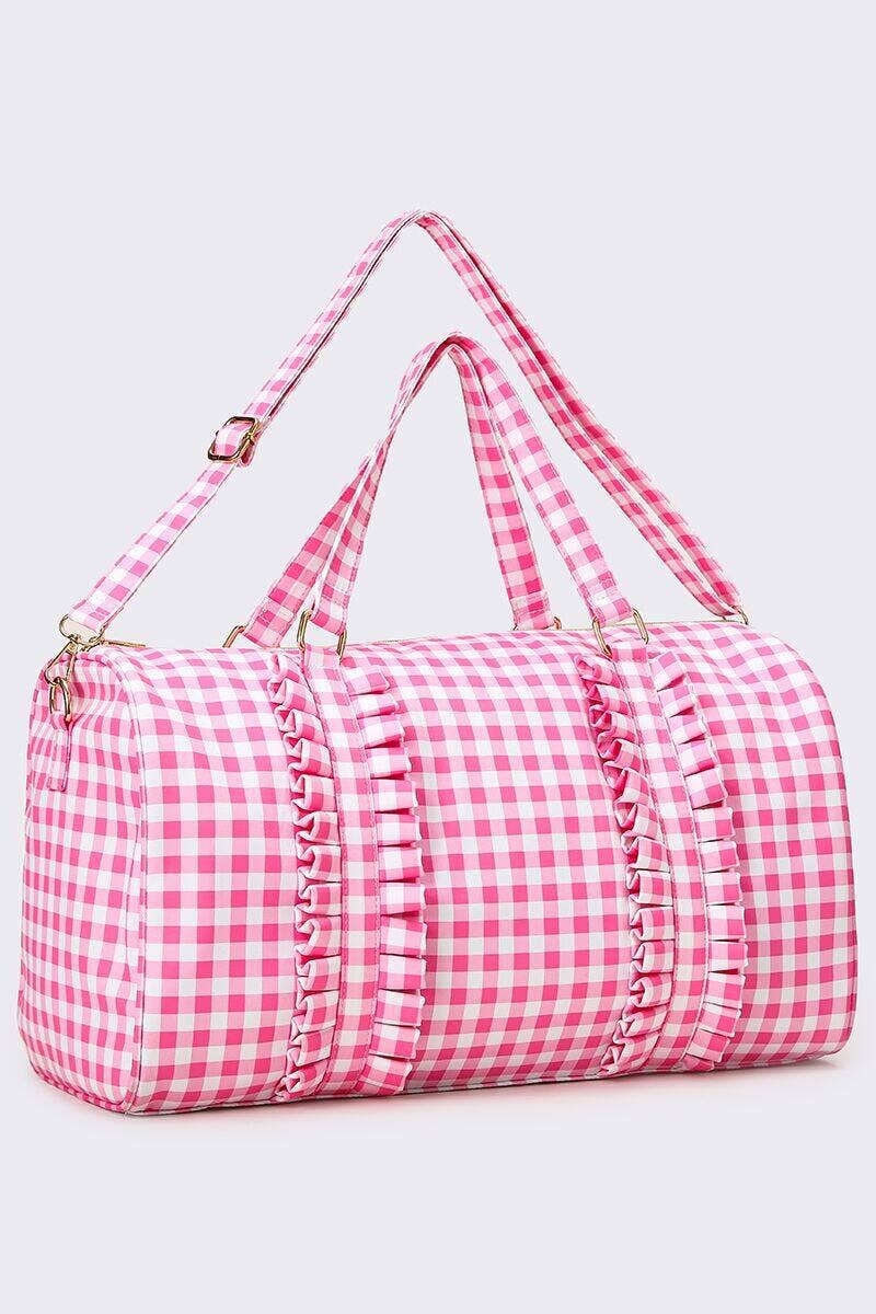Women Pink Checkered Canvas Travel Bag