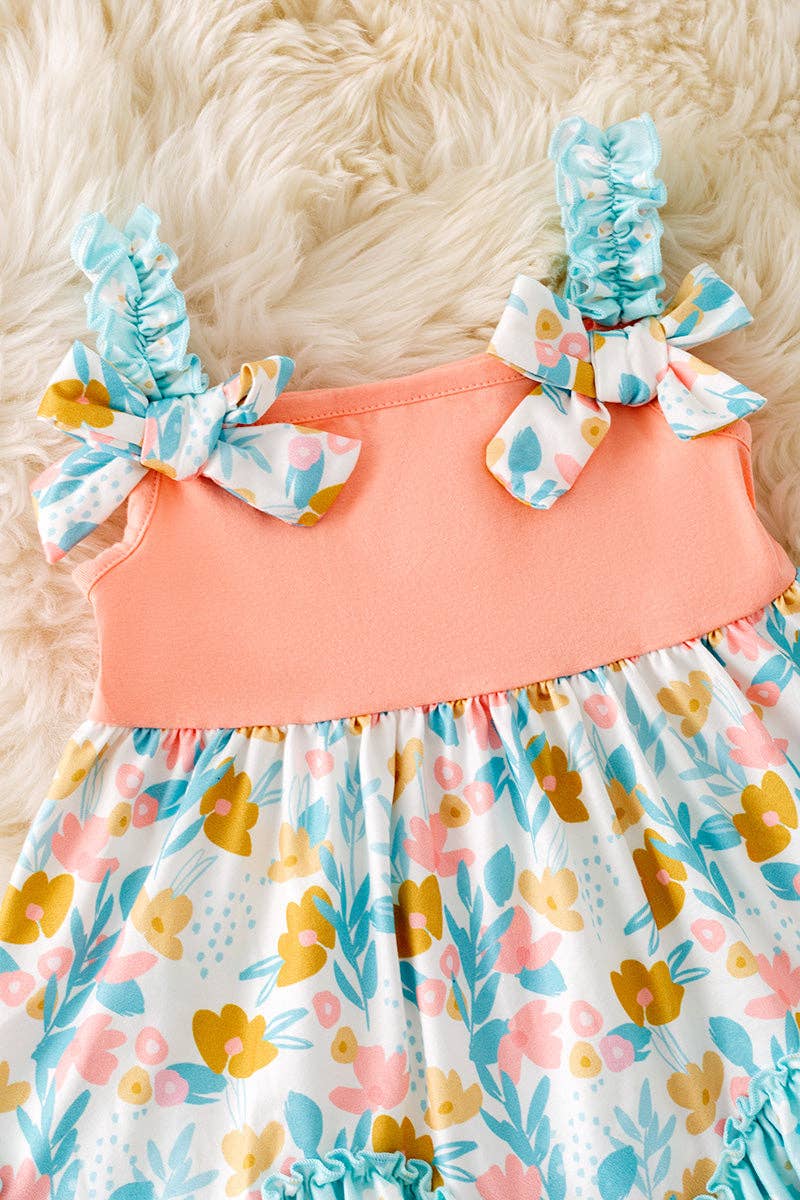 Peach & mint floral ruffle tunic & ruffle shorts -- 2 Piece Set