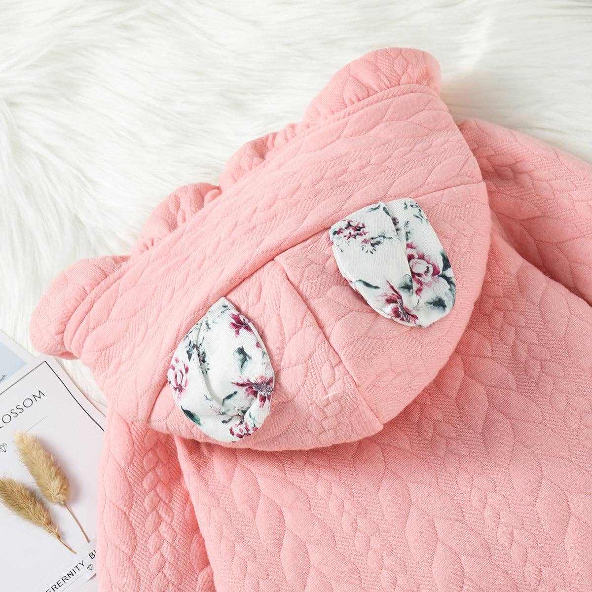 Hooded Pink Thickened Lined Baby Jumpsuit