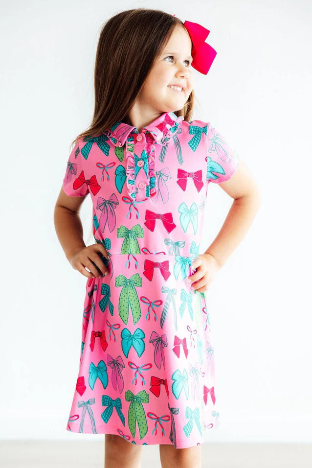 Pink Twirls and Ties Polo Dress