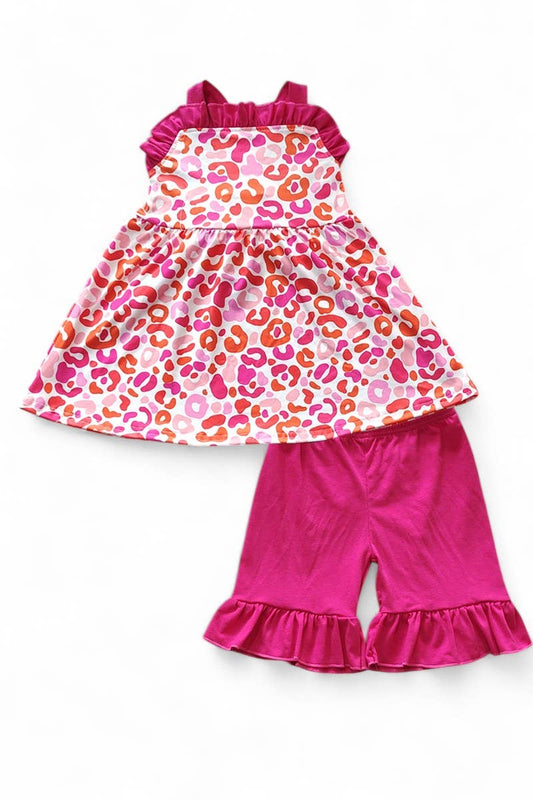 Fuchsia & orange animal printed tunic & short -- 2 Piece Set