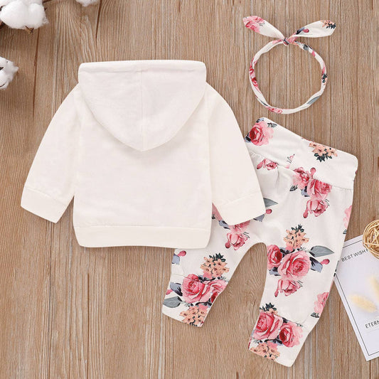 Floral Hoodie and Joggers with Matching Headband - 3 Pc set