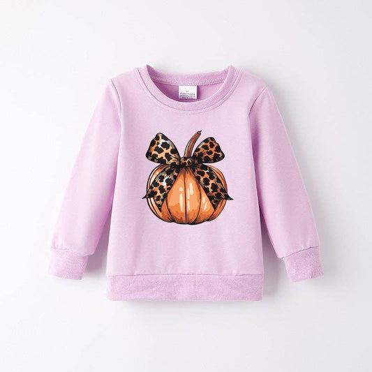 Fall Cotton Sweatshirt – Cute Pumpkin & Bow Print
