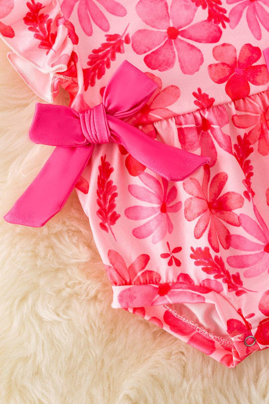 Fuchsia floral baby romper w/side bows