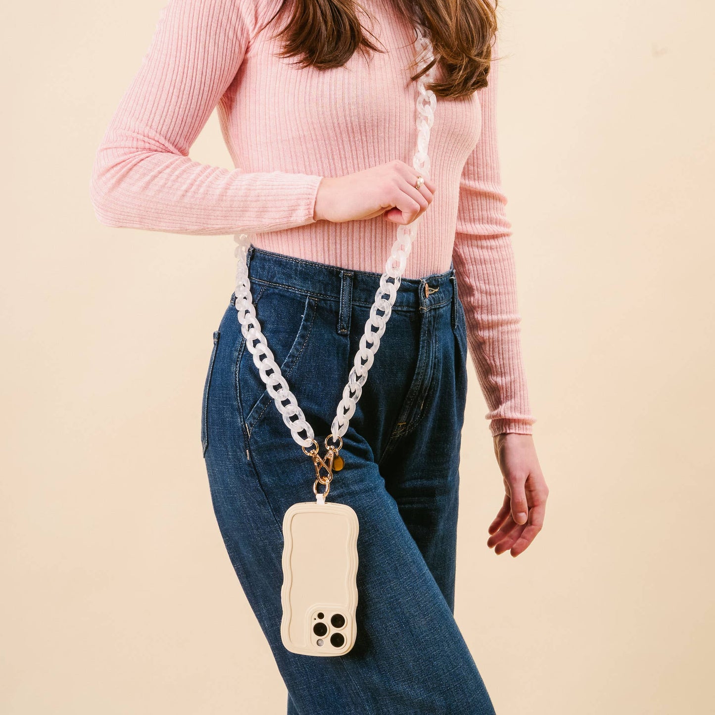 Hold the Phone Crossbody Chain-Frosted White