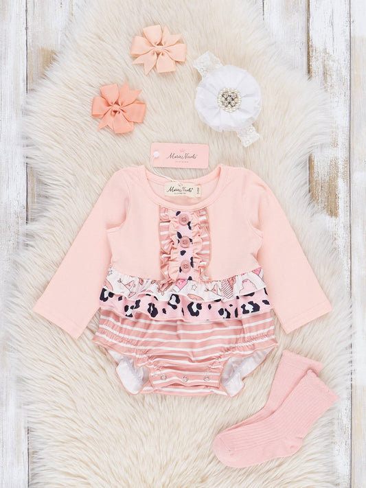 Peach Leopard Stripes Ruffle Bubble Onsie