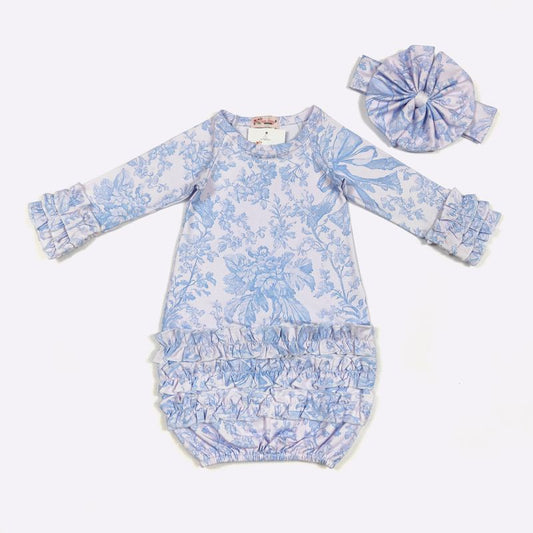 Waverly Blue Baby Gown and Headband - 2 piece set
