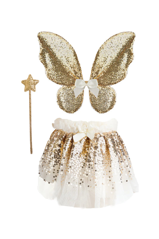 Gracious Gold Sequins Skirt, Wings, and Wand