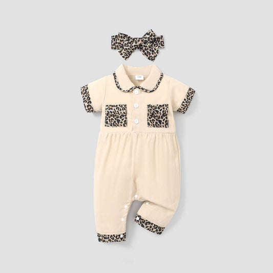 Leopard Peter Pan Collar Romper - 2 Pc SET