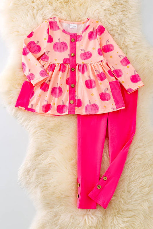 PUMPKIN PRINTED ON TUNIC WITH POCKETS AND LEGGINGS - 2 PIECE SET