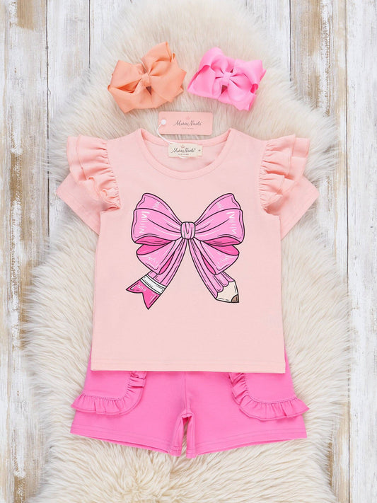 Pencil Bow Ruffle Outfit - 2c Piece Set