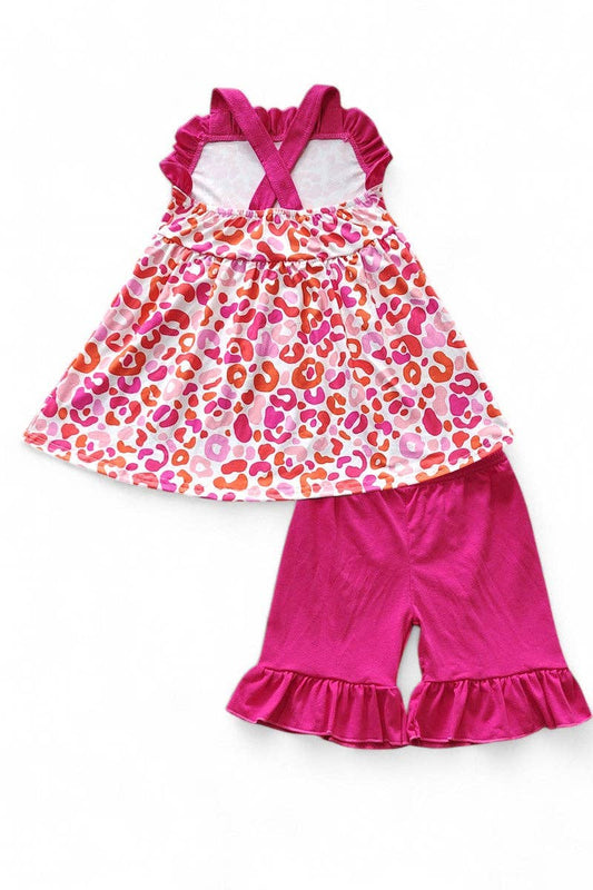 Fuchsia & orange animal printed tunic & short -- 2 Piece Set