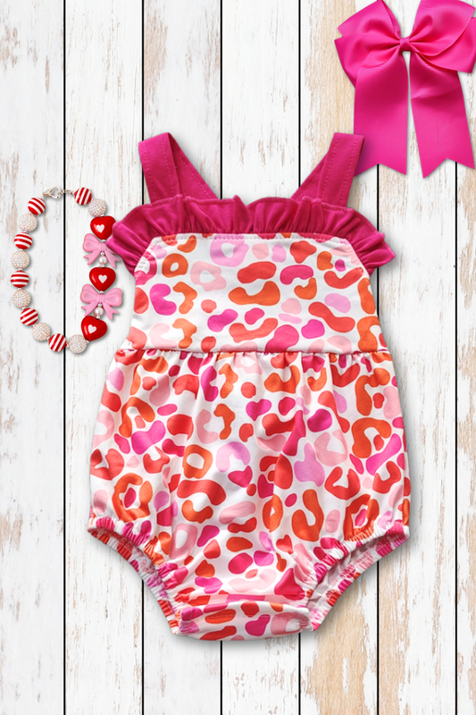 Fuchsia & Orange animal print baby romper