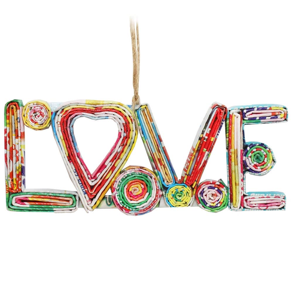 Recycled Magazine Love Ornament