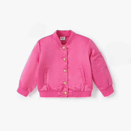 Toddler  Girl Solid Color Button Design Avant-garde Jacket