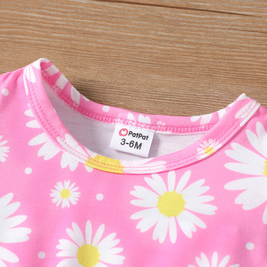 Puff-sleeve Floral Top & Polka Dots Leggings - 2 Piece Set