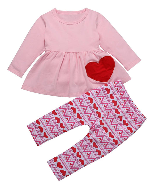 Red Heart Ruffle Pink Little Girl Top and Pants