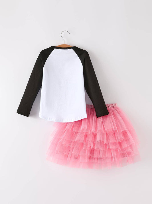 Halloween Printed Children's Top + Pink Gauze Skirt - 2 Piece Set