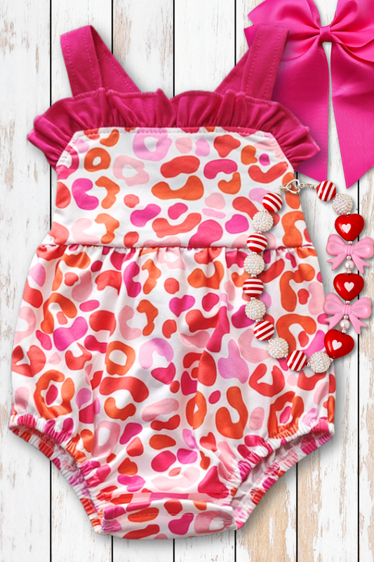Fuchsia & Orange animal print baby romper