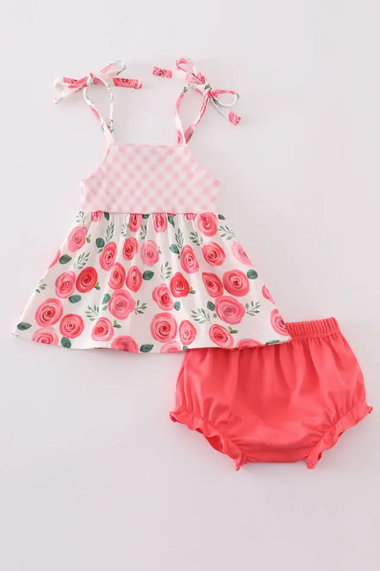Pink Floral Print Bloomer Set