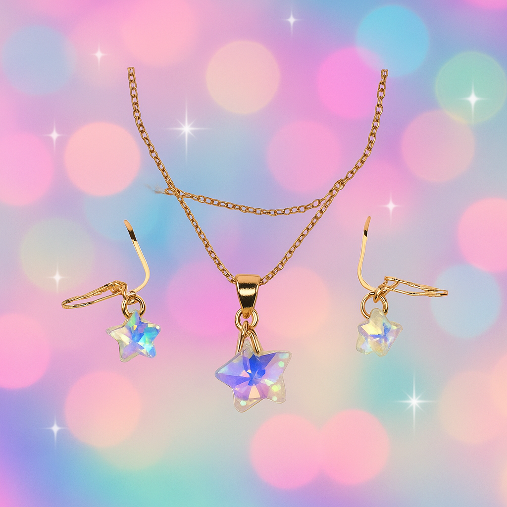 Boutique Holographic Star Necklace and Clip On Earrings Set