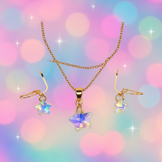 Boutique Holographic Star Necklace and Clip On Earrings Set