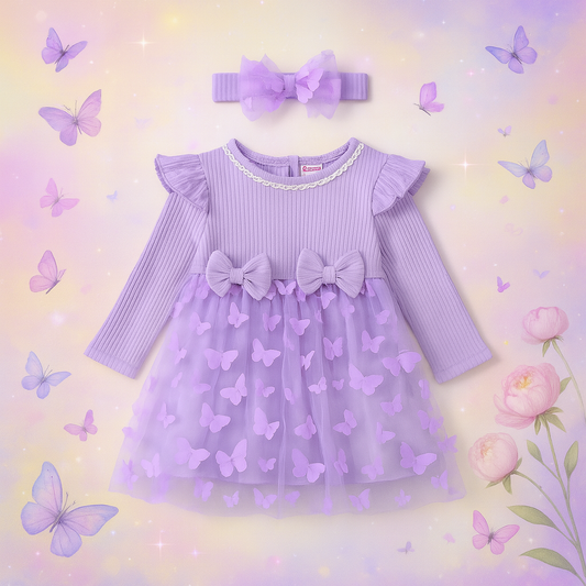 Lavender Flutter‑A‑Bye Dress AND Headband - 2 Piece Set