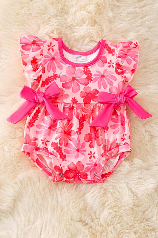 Fuchsia floral baby romper w/side bows