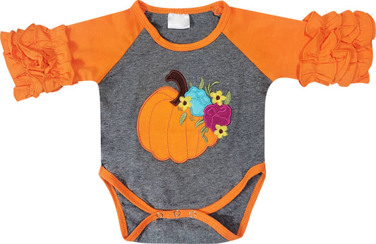 Baby Girls Fall Halloween Pumpkin One Piece Romper Bodysuit