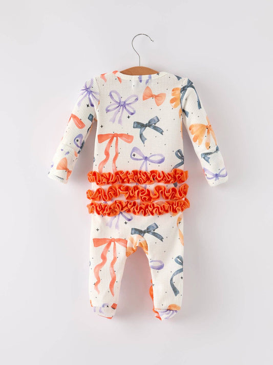 Halloween Bow Print Pajama Girls Romper