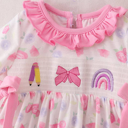 Back To School Pencil Bow Rainbow Smocked - 2 PIECE SET
