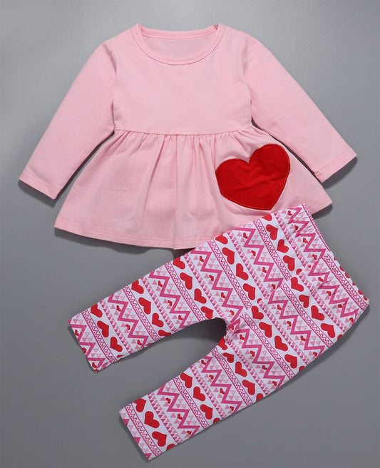 Red Heart Ruffle Pink Little Girl Top and Pants