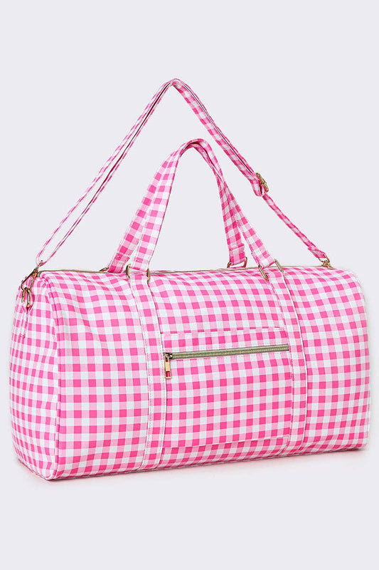 Women Pink Checkered Canvas Travel Bag