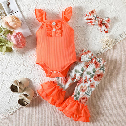 3pcs Baby Girl and Flared Pants & Headband Set