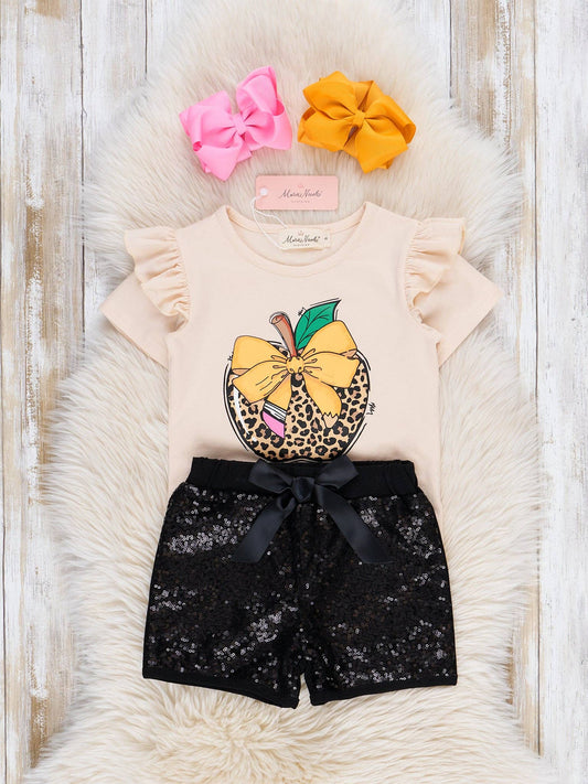 Leopard Apple Sequin Outfit - 2 Piece Set